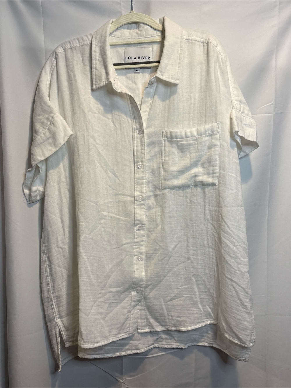 Lola River Women’s White Short-Sleeve Gauze Button-Down Shirt